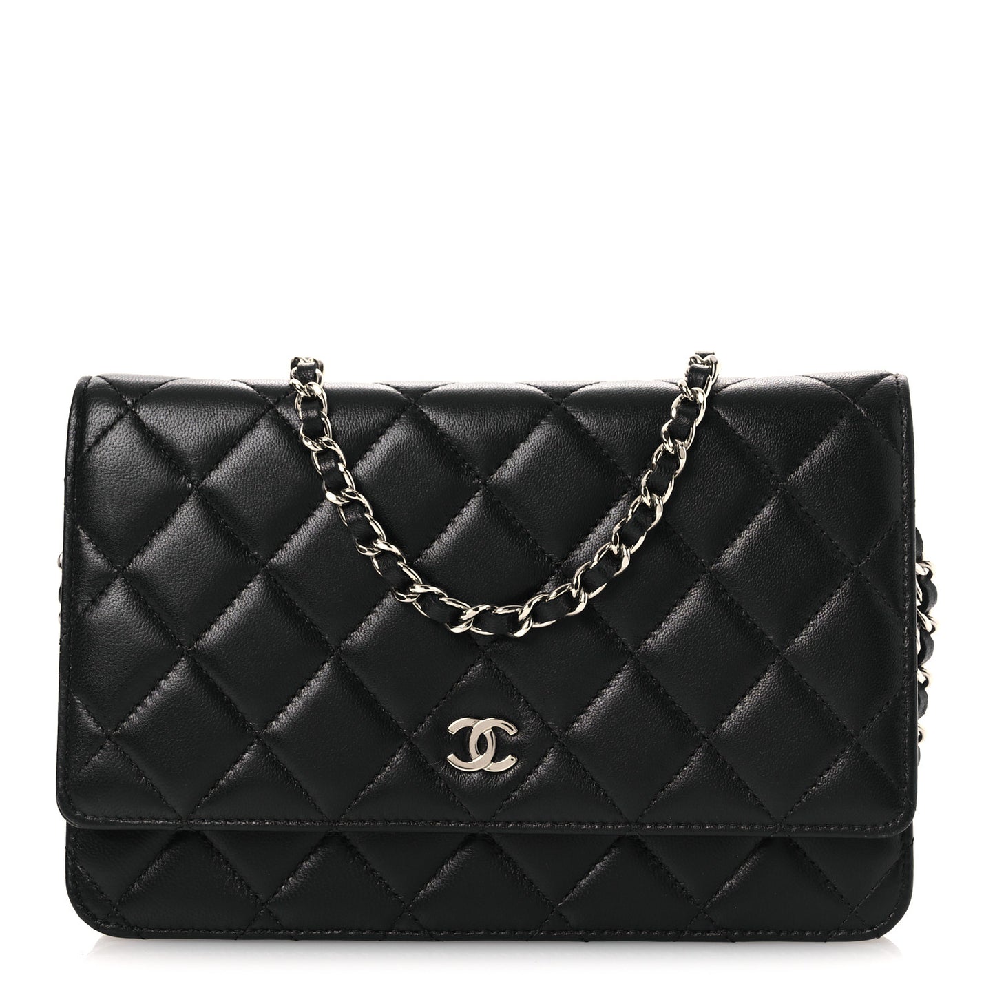 Lambskin Quilted Wallet On Chain WOC Black