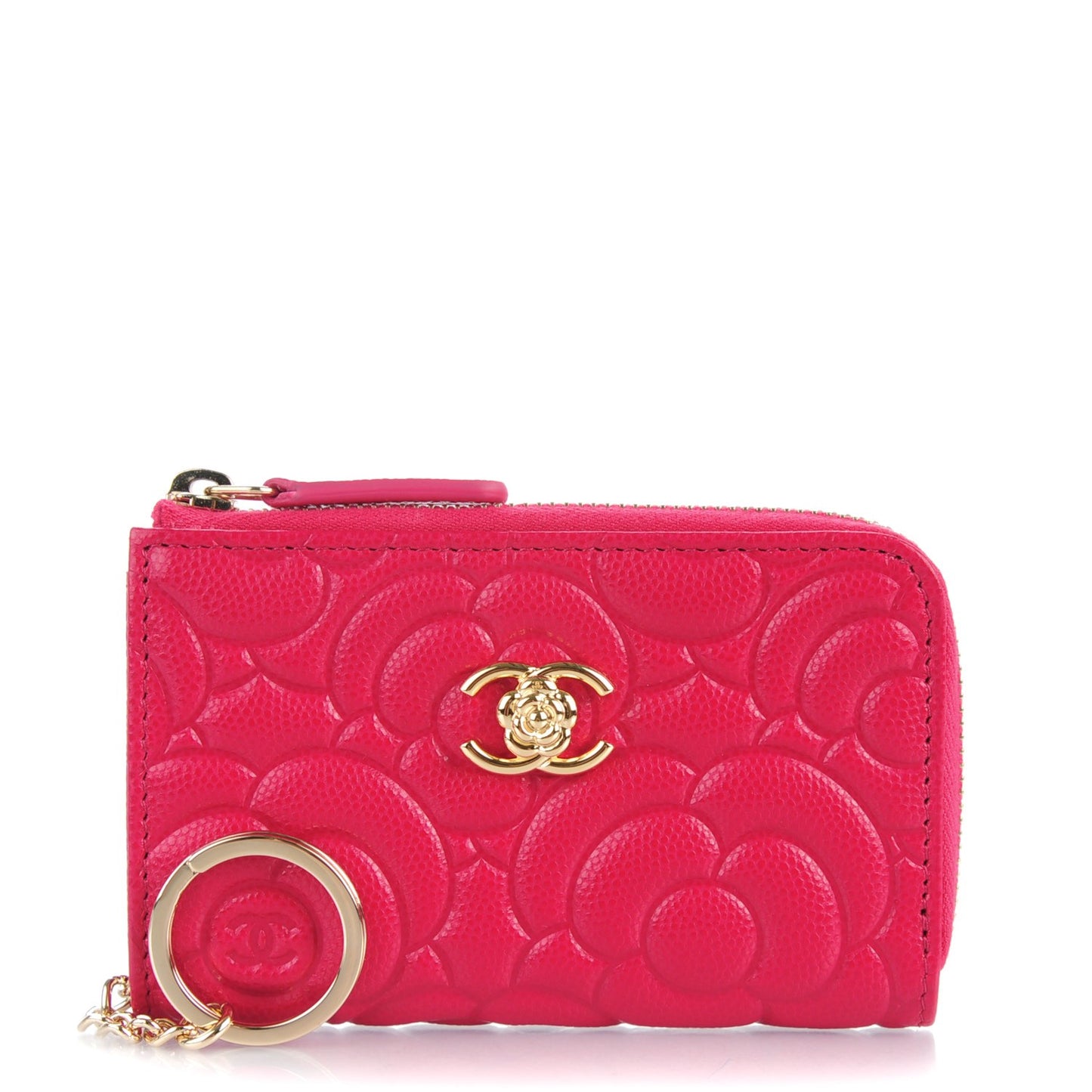 Caviar Camellia Embossed Key Holder Case Fuchsia