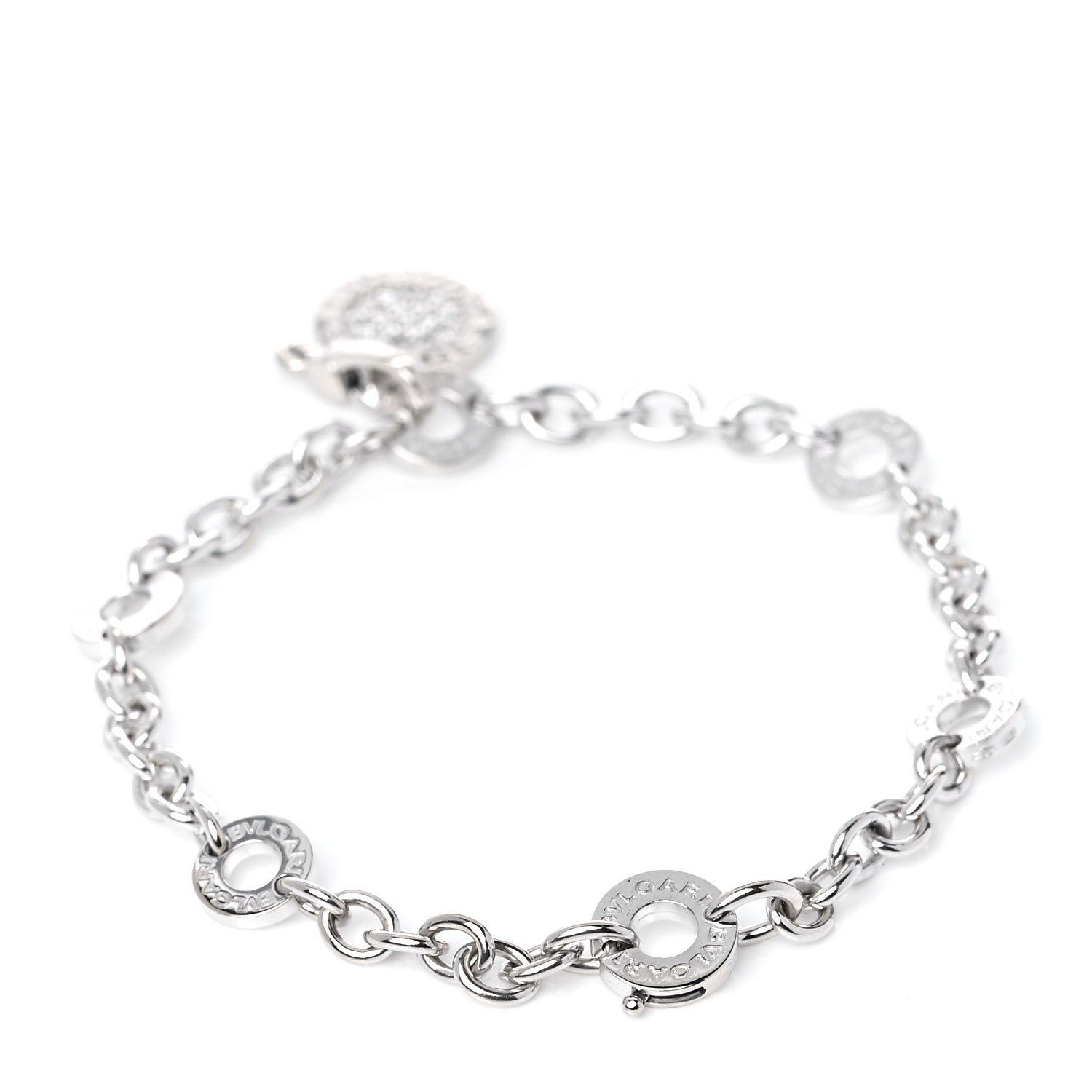 Bulgari 18K White Gold Diamond Disc Charm Bracelet 3 of 7