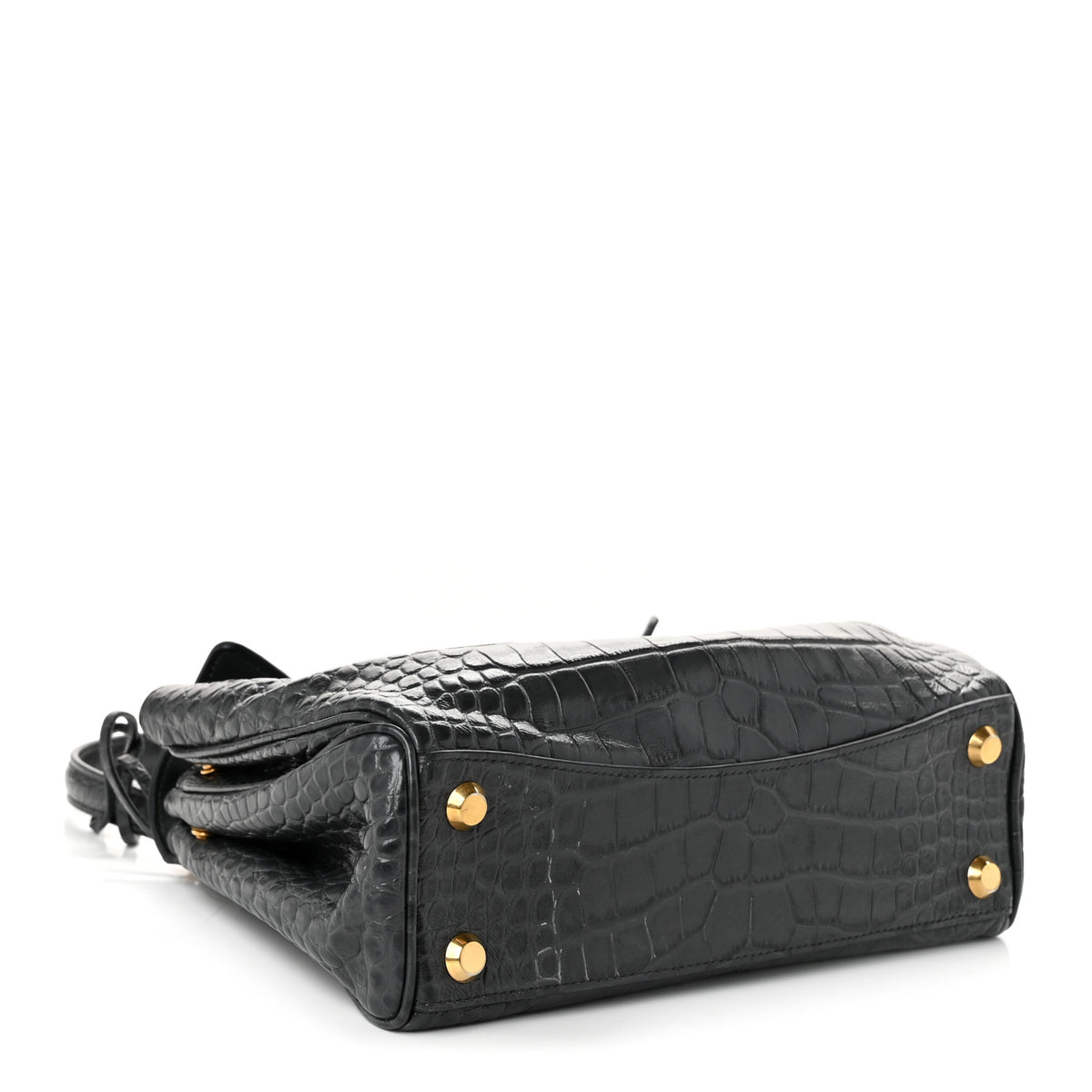 Shiny Calfskin Crocodile Embossed Small Rodeo Top Handle Handbag Volcanic Rock