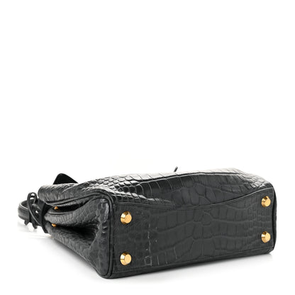 Balenciaga Shiny Calfskin Crocodile Embossed Small Rodeo Top Handle Handbag Volcanic Rock 4 of 11