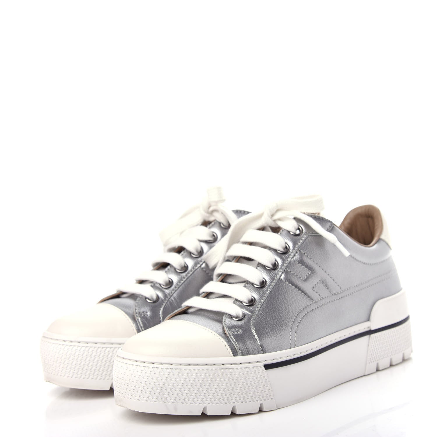 Hermes Metallic Epsom Womens Voltage Sneakers 35 Gris Argente Vieilli Black 3 of 11