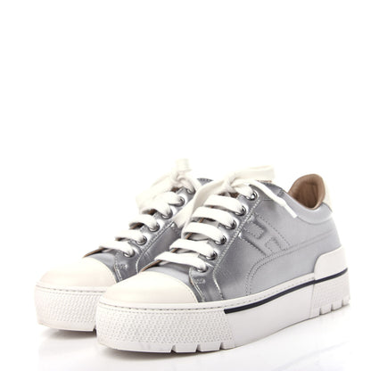 Hermes Metallic Epsom Womens Voltage Sneakers 35 Gris Argente Vieilli Black 3 of 11