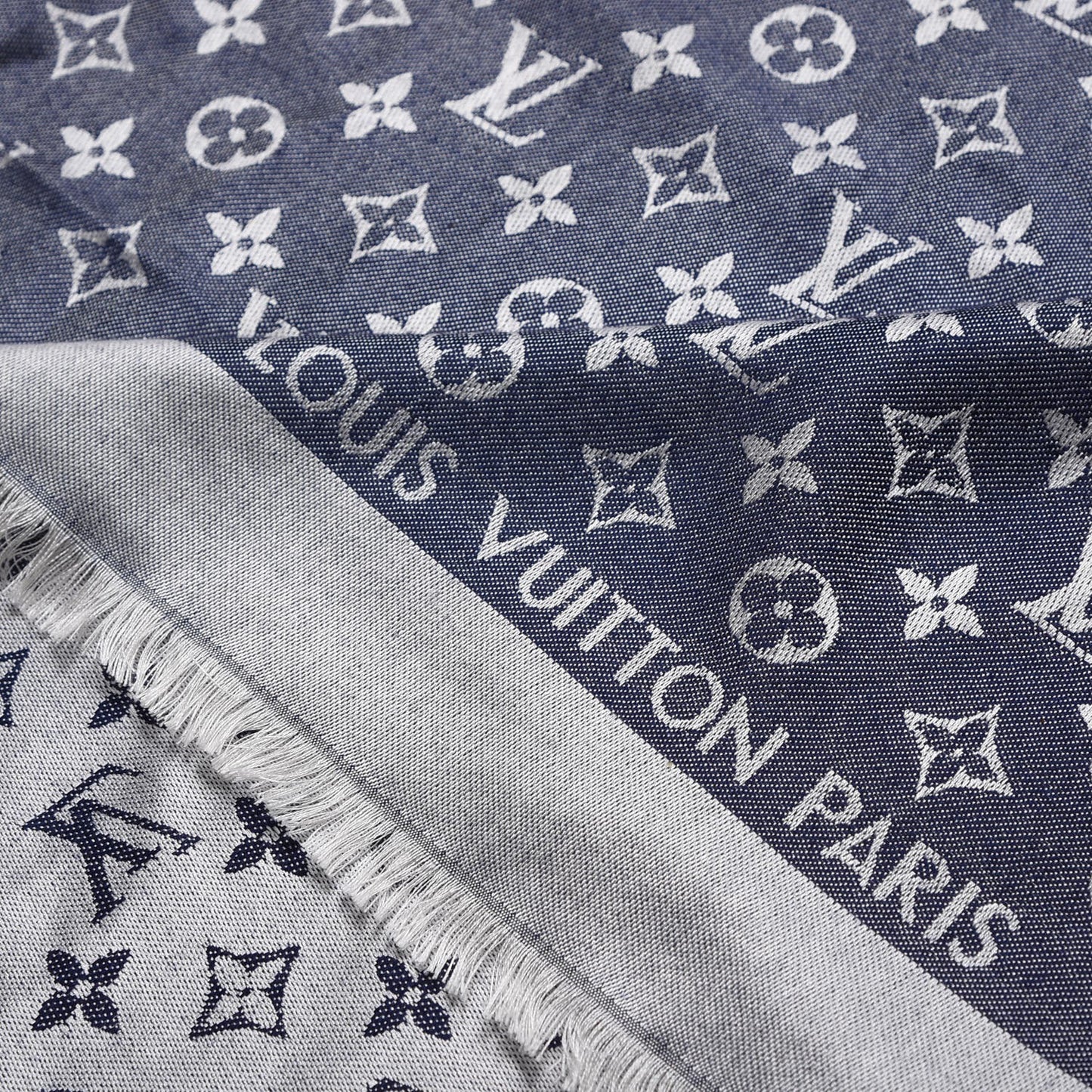 Silk Wool Monogram Denim Shawl Blue