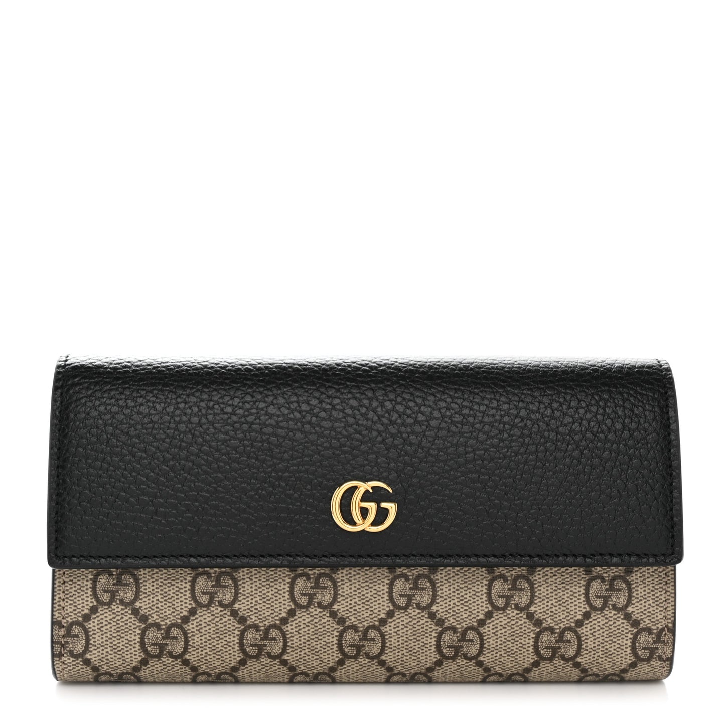 Dollar Calfskin GG Supreme Monogram GG Marmont Continental Wallet Black Beige Ebony