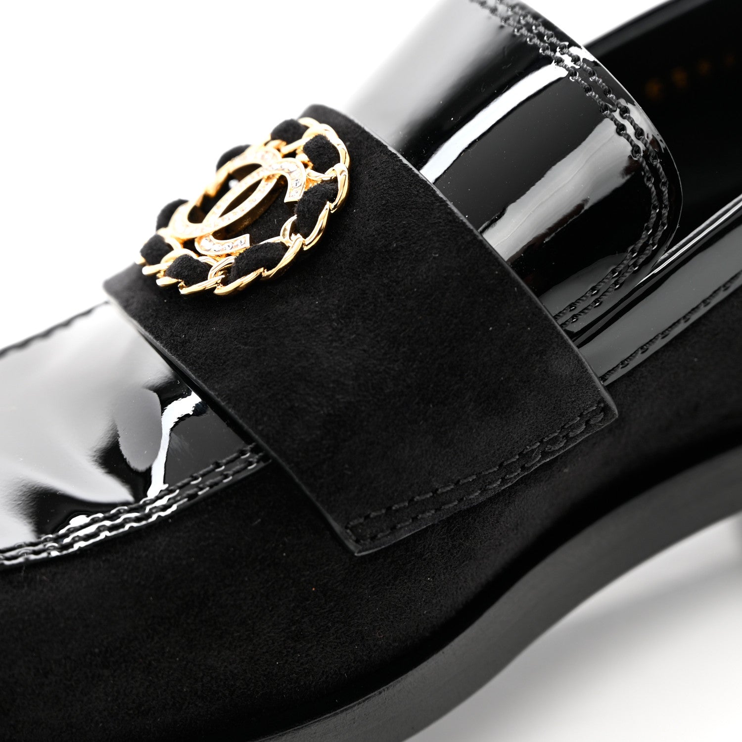 Chanel Patent Calfskin Suede Kidskin CC Mocassin Loafers 37 Black 11 of 14