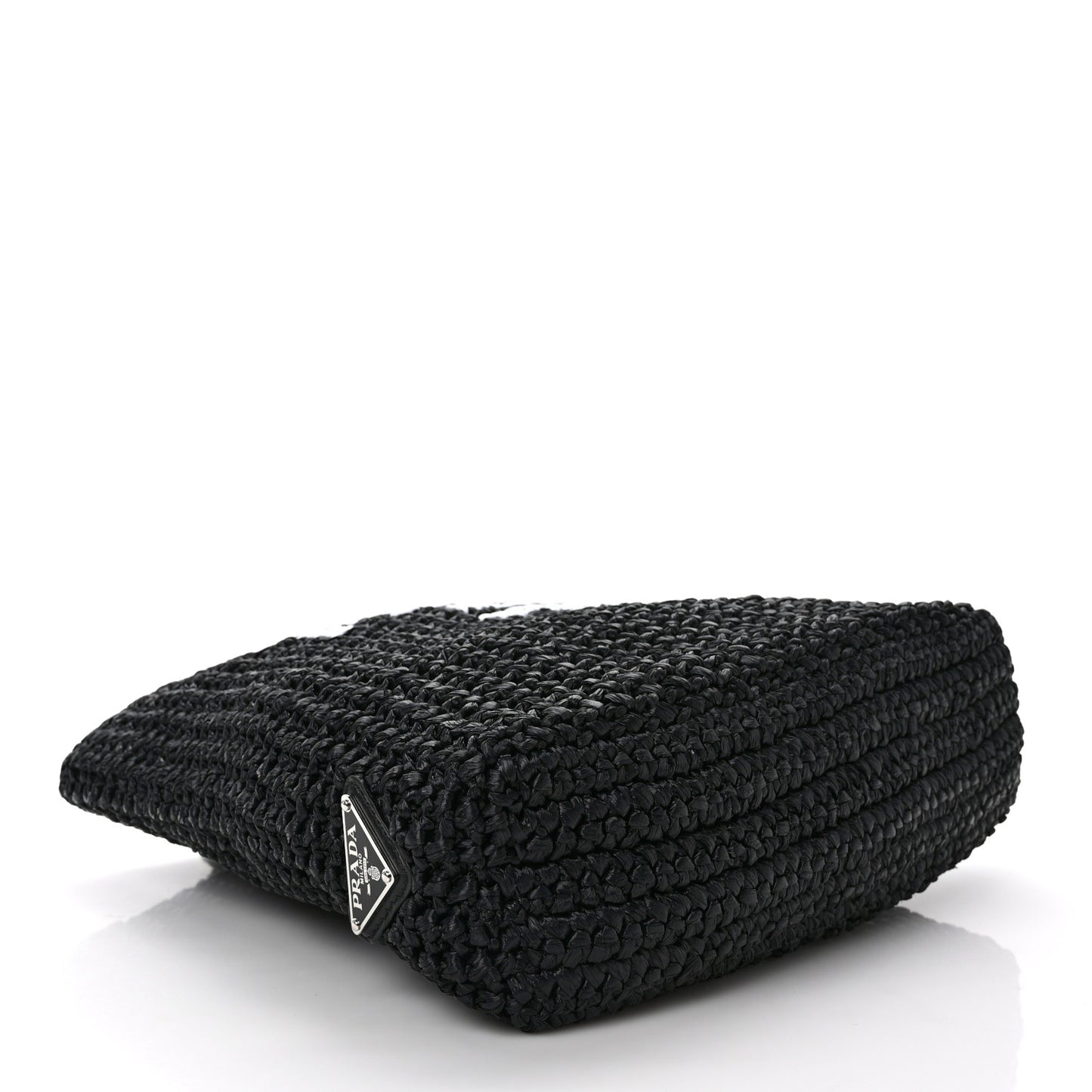 Yarn Raffia Effect Crochet Small Logo Tote Black