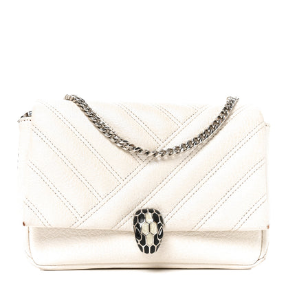 Bulgari Iridescent Calfskin Matelasse Serpenti Cabochon Shoulder Bag White 1 of 11