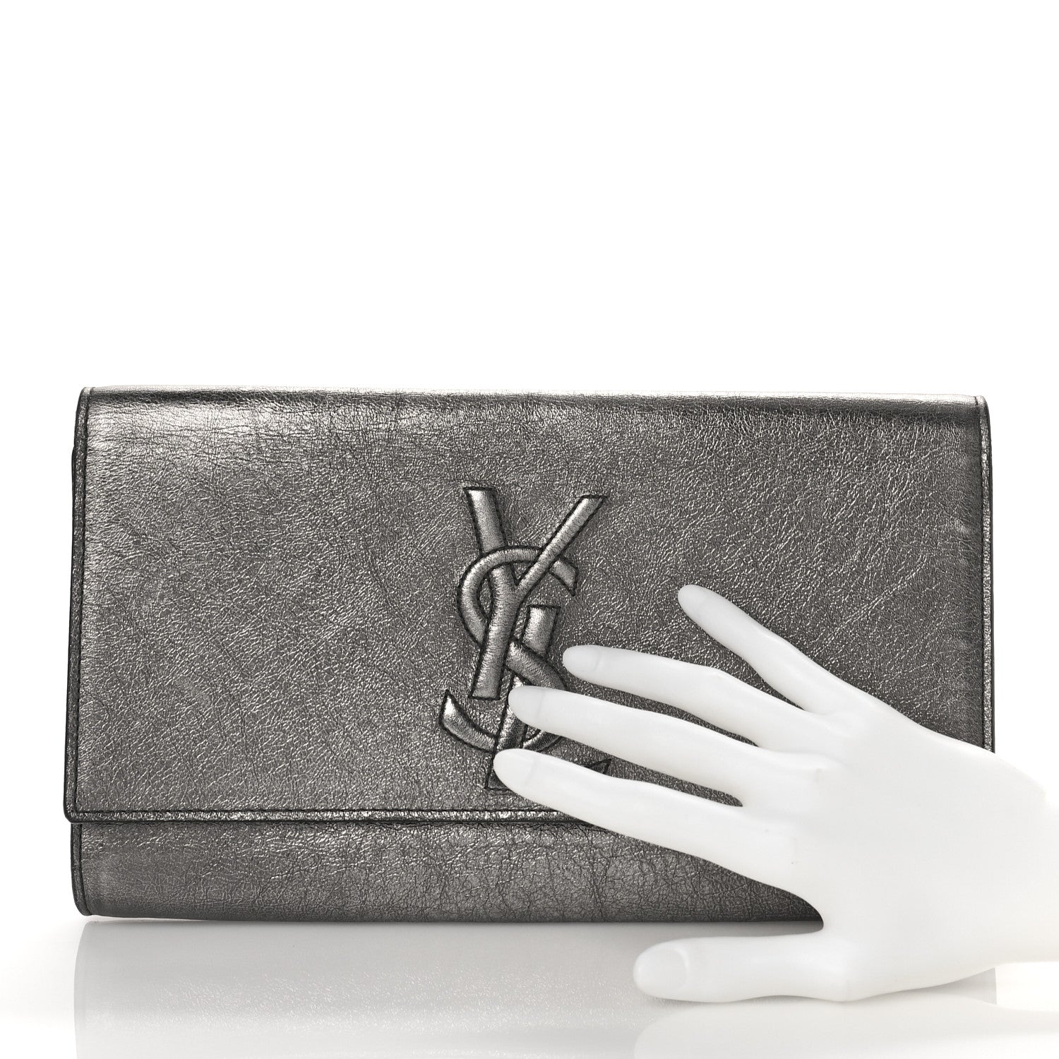 Saint Laurent Metallic Calfskin Large Belle De Jour Clutch Dark Silver 2 of 8