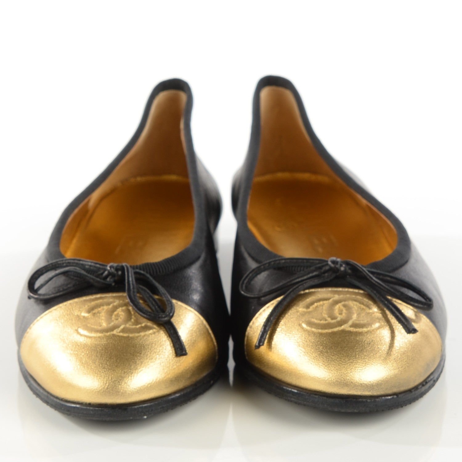Chanel Metallic Calfskin Cap Toe Ballerina Flats 36 Gold Black 2 of 7