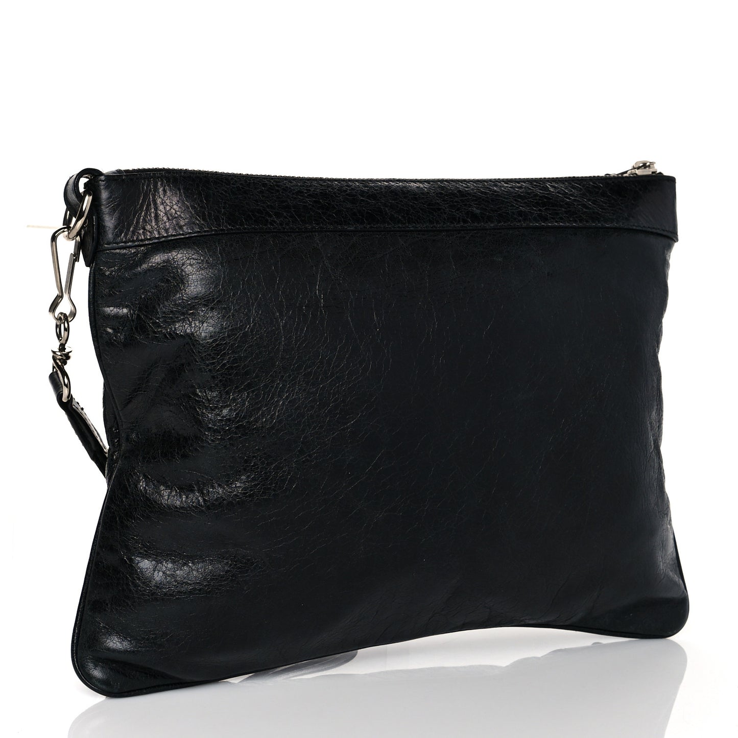 Chevre Giant 21 Silver Hardware Flat Handle Clutch Black