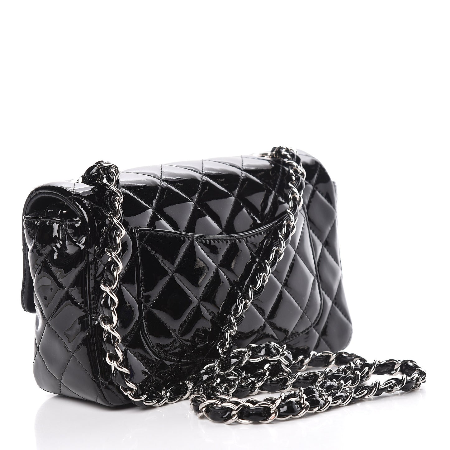 Patent Calfskin Quilted Mini Rectangular Flap Black