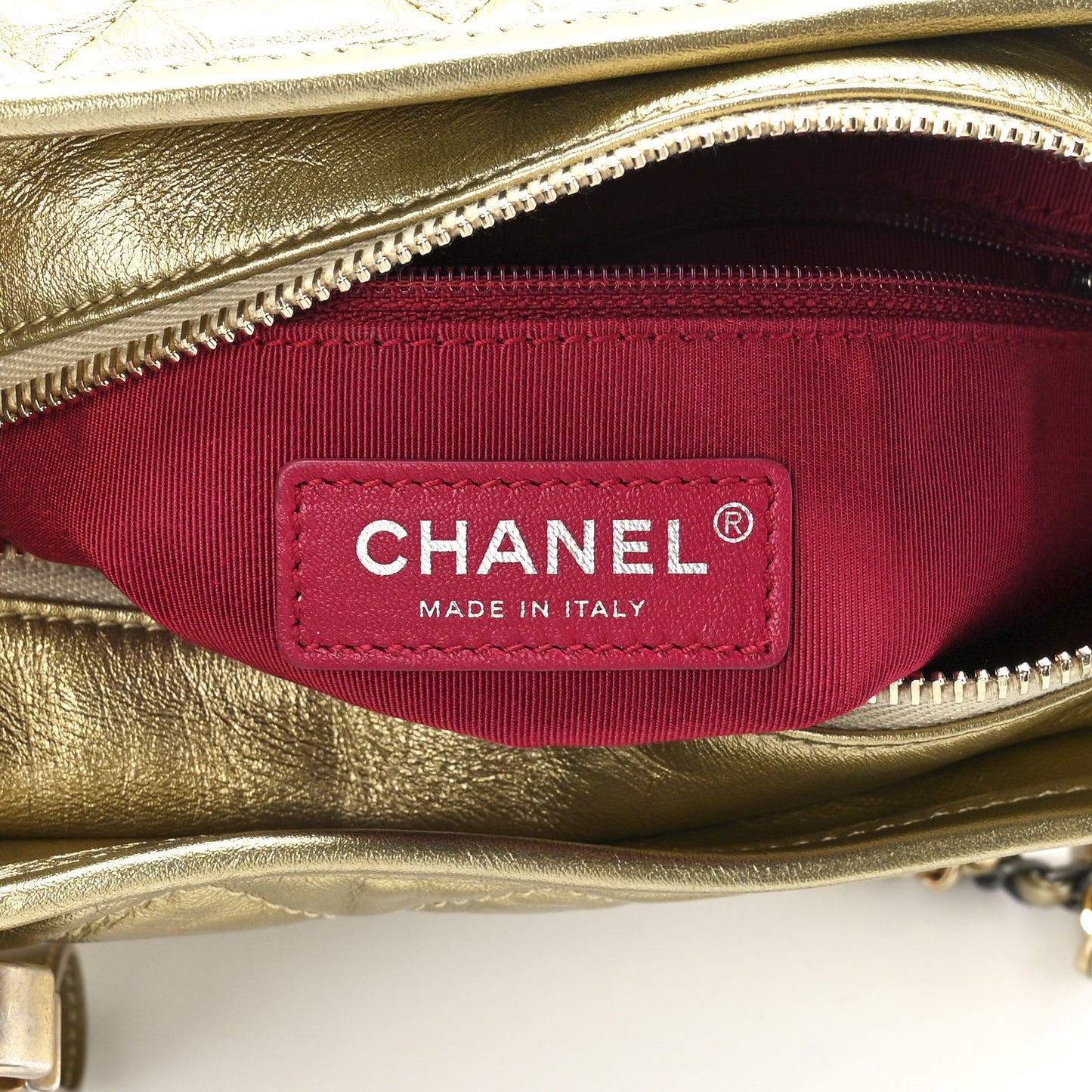Metallic Aged Calfskin Quilted Small Gabrielle Hobo Gold