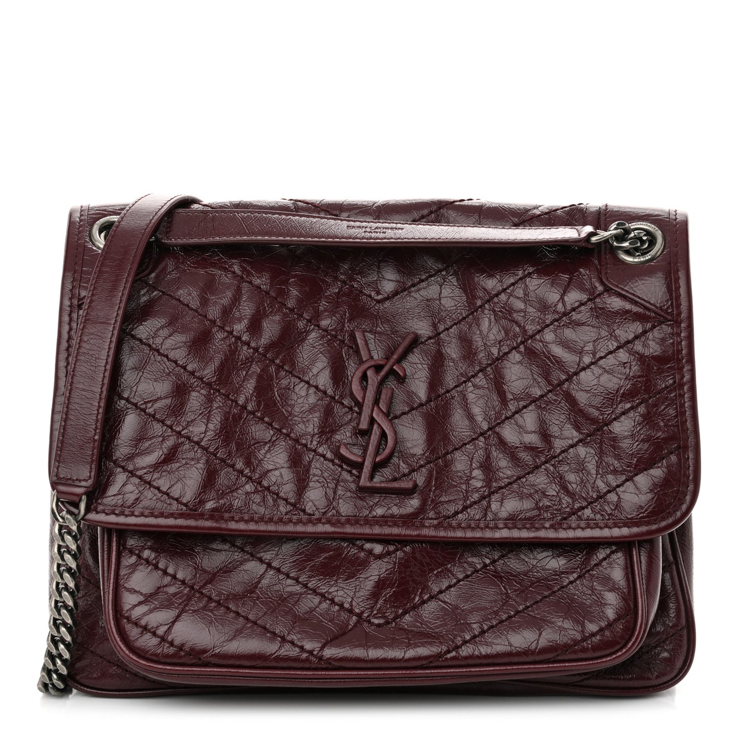 Crinkled Calfskin Matelasse Monogram Medium Niki Chain Satchel Rouge Legion