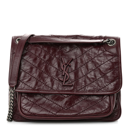 Saint Laurent Crinkled Calfskin Matelasse Monogram Medium Niki Chain Satchel Rouge Legion 1 of 13