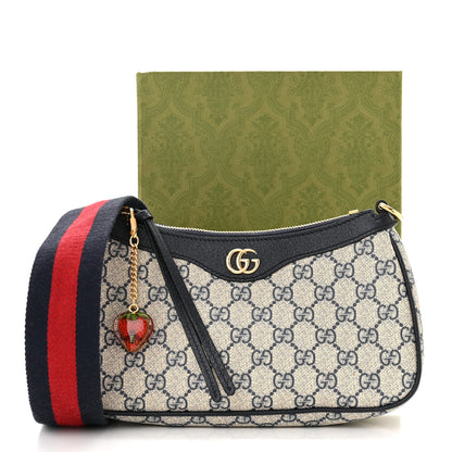 Gucci GG Supreme Monogram Textured Dollar Calfskin Web Small Ophidia GG Handbag Beige Blue 11 of 11