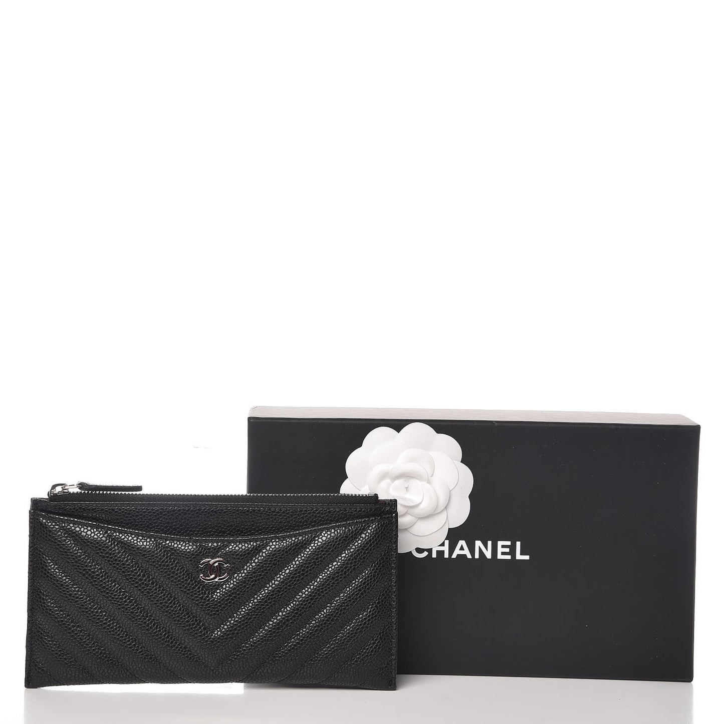 Caviar Chevron Quilted Zip Pouch Black