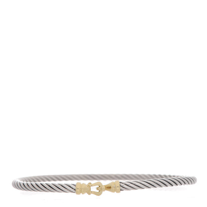 David Yurman Sterling Silver 18K Yellow Gold 3mm Cable Buckle Bracelet 1 of 5