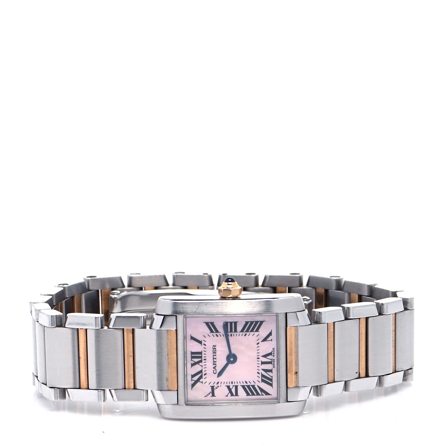 Stainless Steel 18K Pink Gold Mother of Pearl 20mm Tank Francaise Quartz Watch