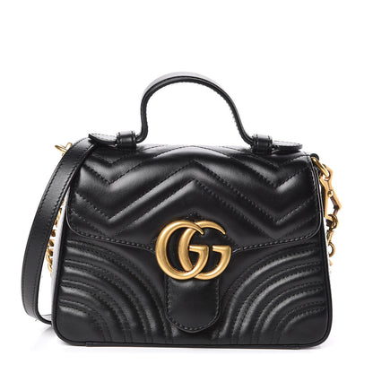 Gucci Calfskin Matelasse Mini GG Marmont Top Handle Shoulder Bag Black 1 of 12