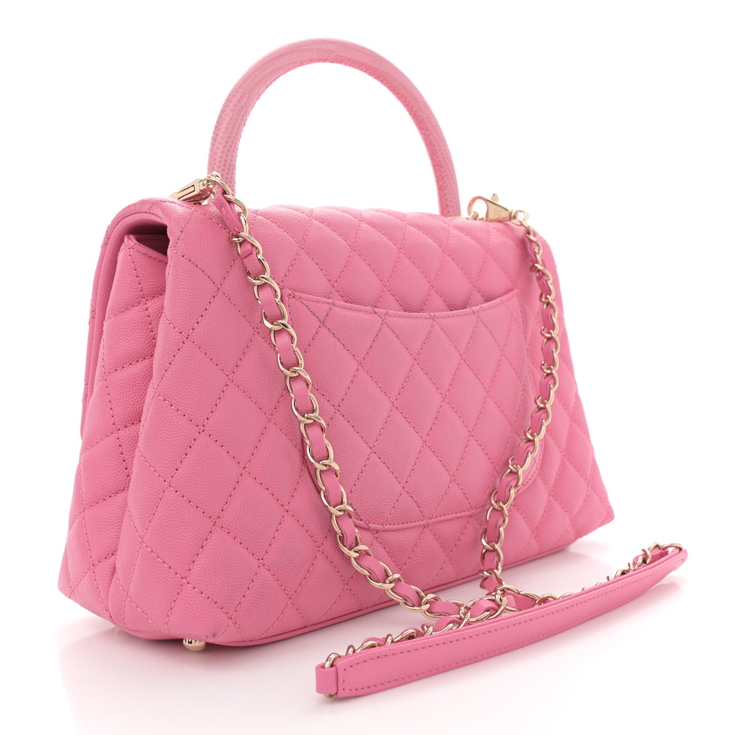 Caviar Lizard Embossed Quilted Small Coco Handle Flap Pink