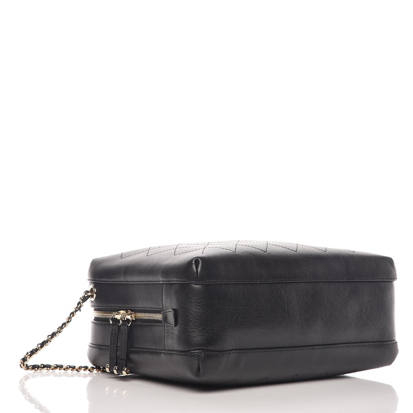 Calfskin Stitched Sleek Box Top Handle Vanity Bag Black