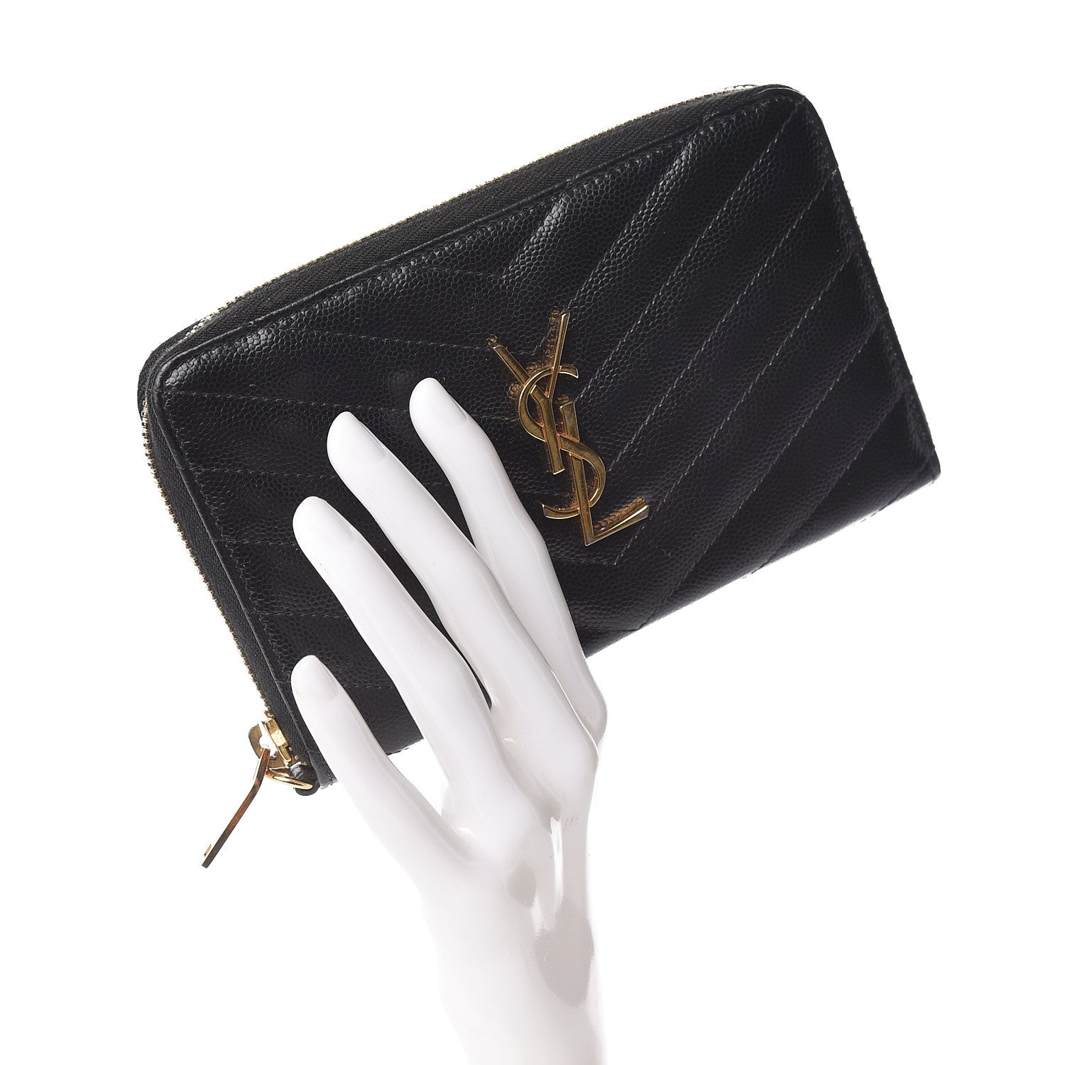 Saint Laurent Grain De Poudre Matelasse Chevron Monogram Phone Wallet Black 2 of 9