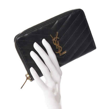 Saint Laurent Grain De Poudre Matelasse Chevron Monogram Phone Wallet Black 2 of 9