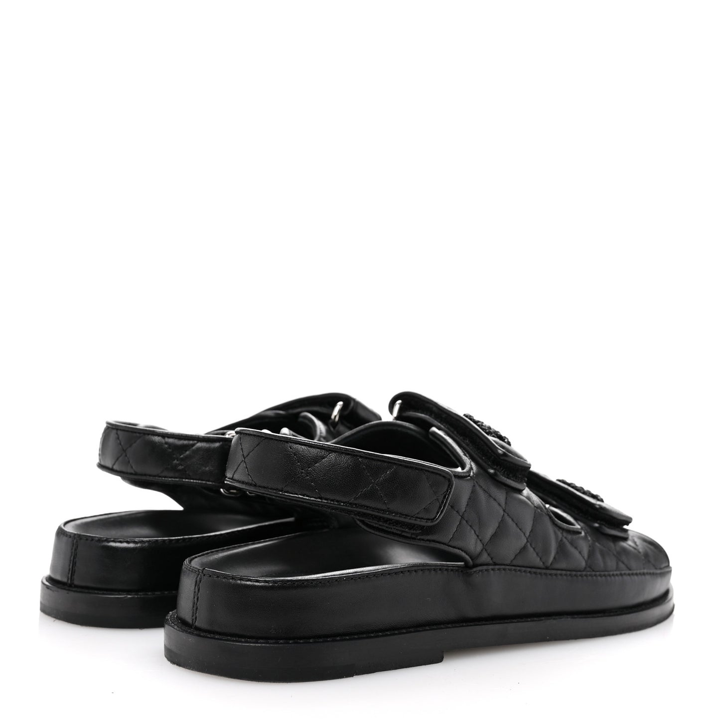 Lambskin Quilted Velcro Dad Sandals 39 So Black