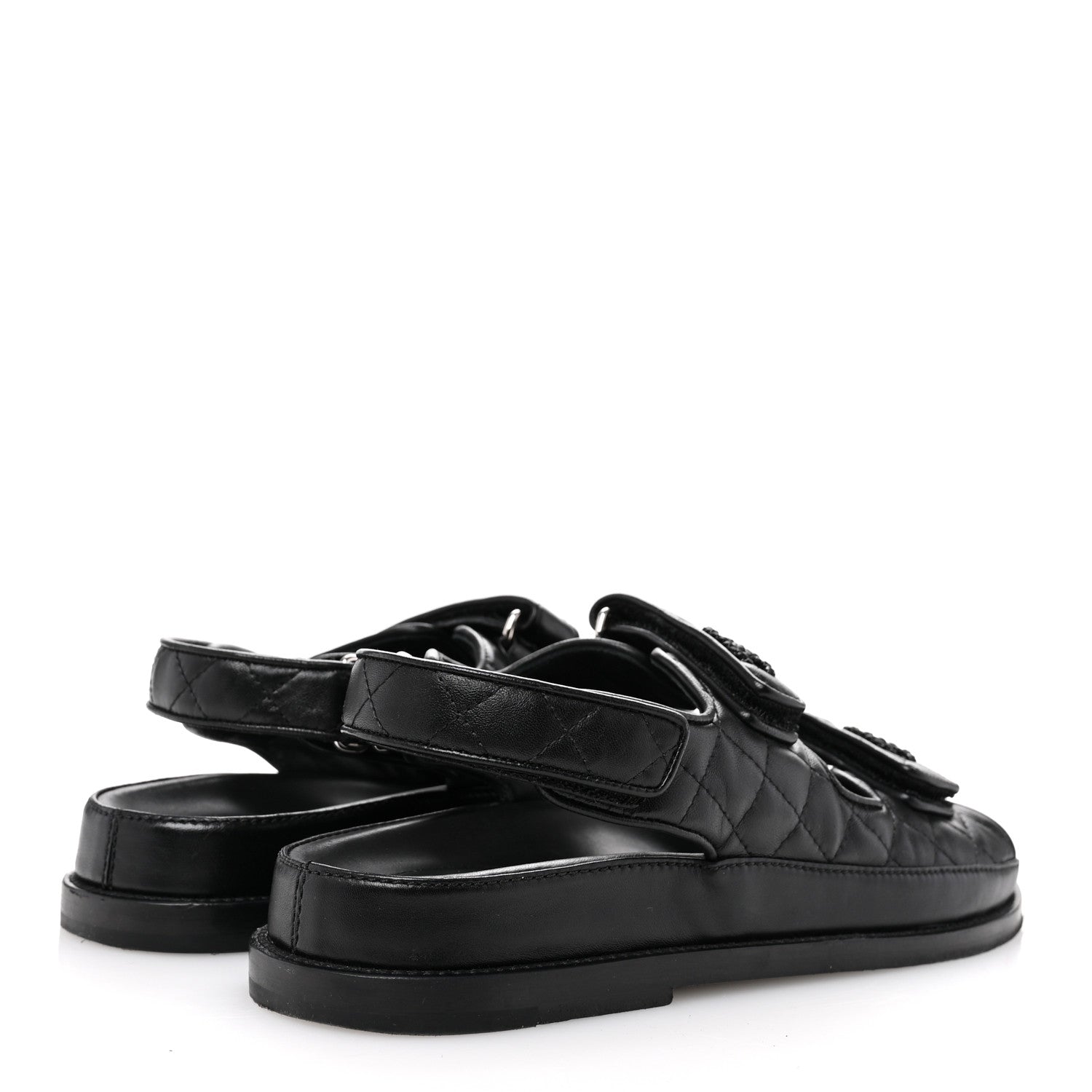 Chanel Lambskin Quilted Velcro Dad Sandals 39 So Black 5 of 9
