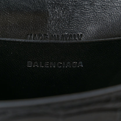 Balenciaga Shiny Calfskin Monochrome Crocodile Embossed Hourglass Top Handle Bag Mini Black 7 of 10