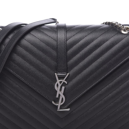 Saint Laurent Grain De Poudre Matelasse Chevron Large Monogram Satchel Black 7 of 9