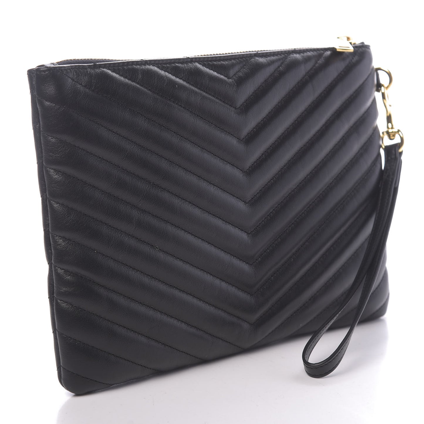 Calfskin Matelasse Chevron Monogram A5 Wristlet Black