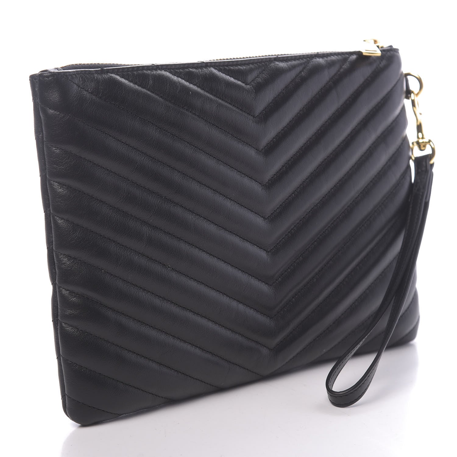 Saint Laurent Calfskin Matelasse Chevron Monogram A5 Wristlet Black 3 of 8