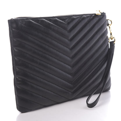 Saint Laurent Calfskin Matelasse Chevron Monogram A5 Wristlet Black 3 of 8