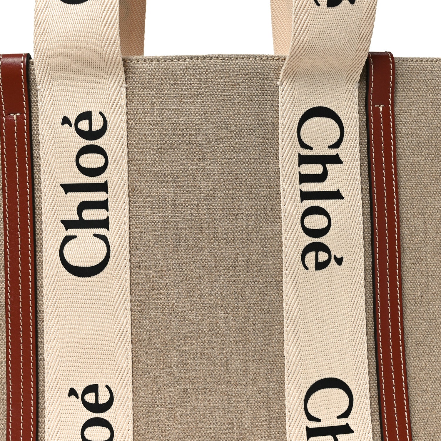 Chloe Cotton Calfskin Medium Woody Ribbon Tote White Brown 7 of 10