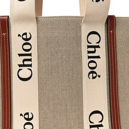 Chloe Cotton Calfskin Medium Woody Ribbon Tote White Brown 7 of 10