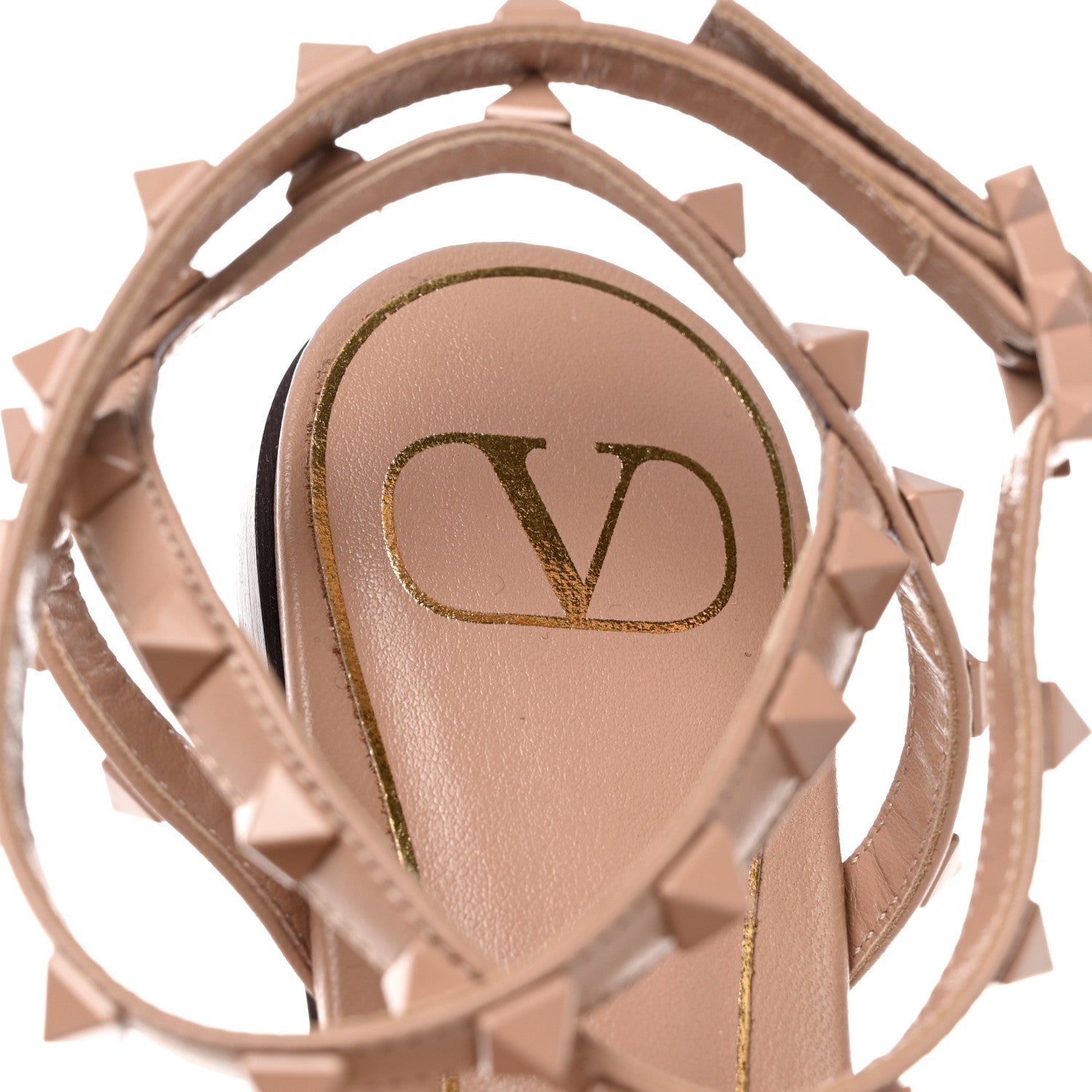 Valentino Garavani Calfskin Lacquered Monochrome Rockstud Cross Ankle Wrap Flat Sandals 35 Rose Cannelle 7 of 9