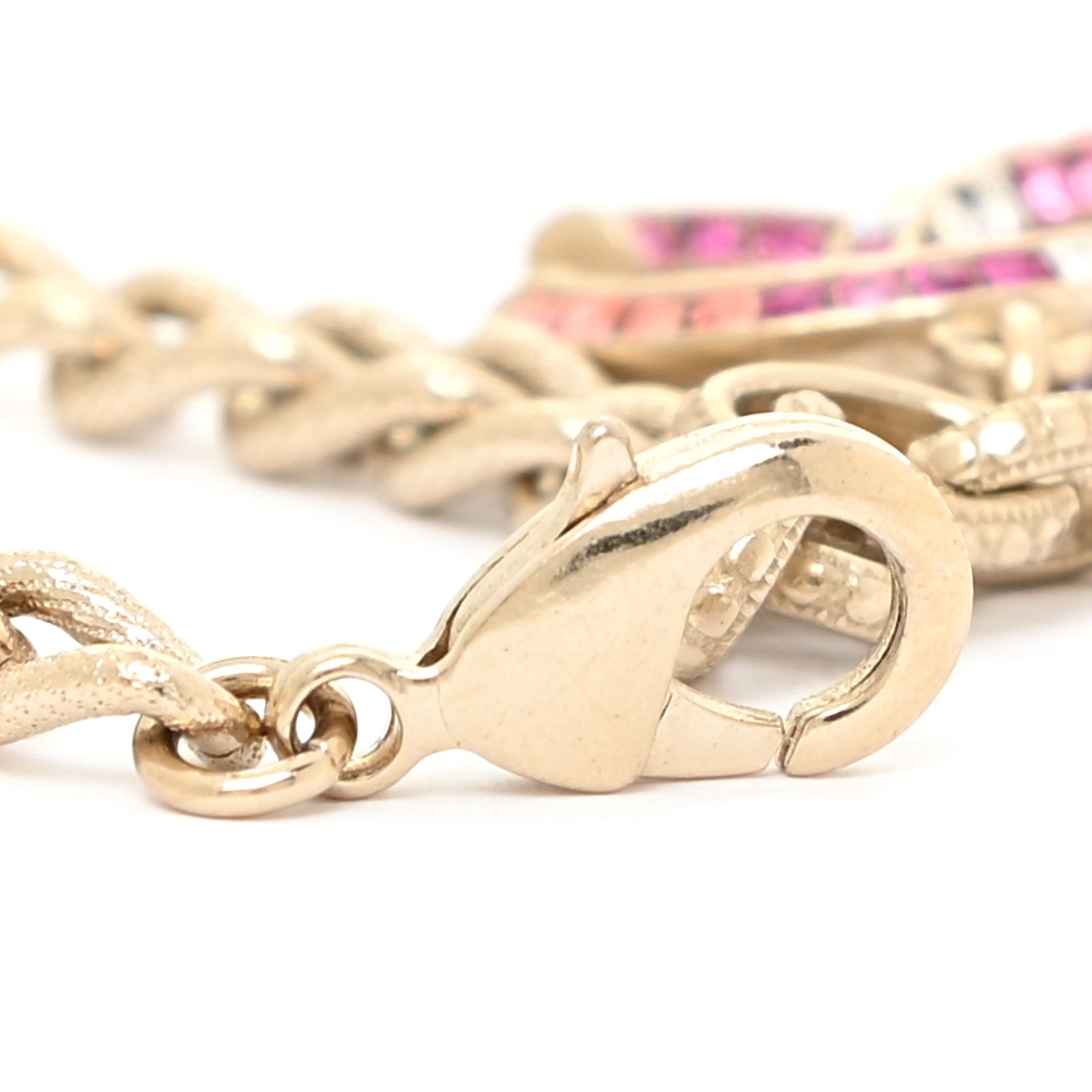 Chanel Baguette Crystal Chain CC Bracelet Pink Gold 4 of 6