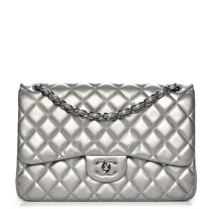Chanel Metallic Lambskin Quilted Jumbo Double Flap Silver 1 of 9
