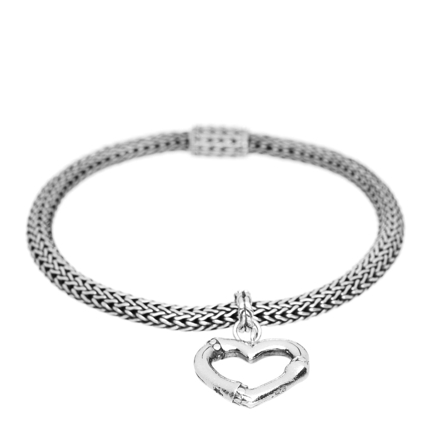 Sterling Silver Bamboo Heart Charm Bracelet