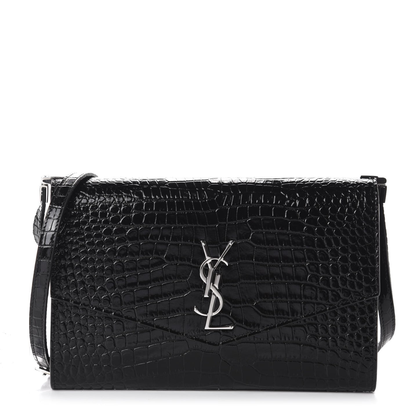 Calfskin Crocodile Embossed Monogram Mini Uptown Crossbody Black