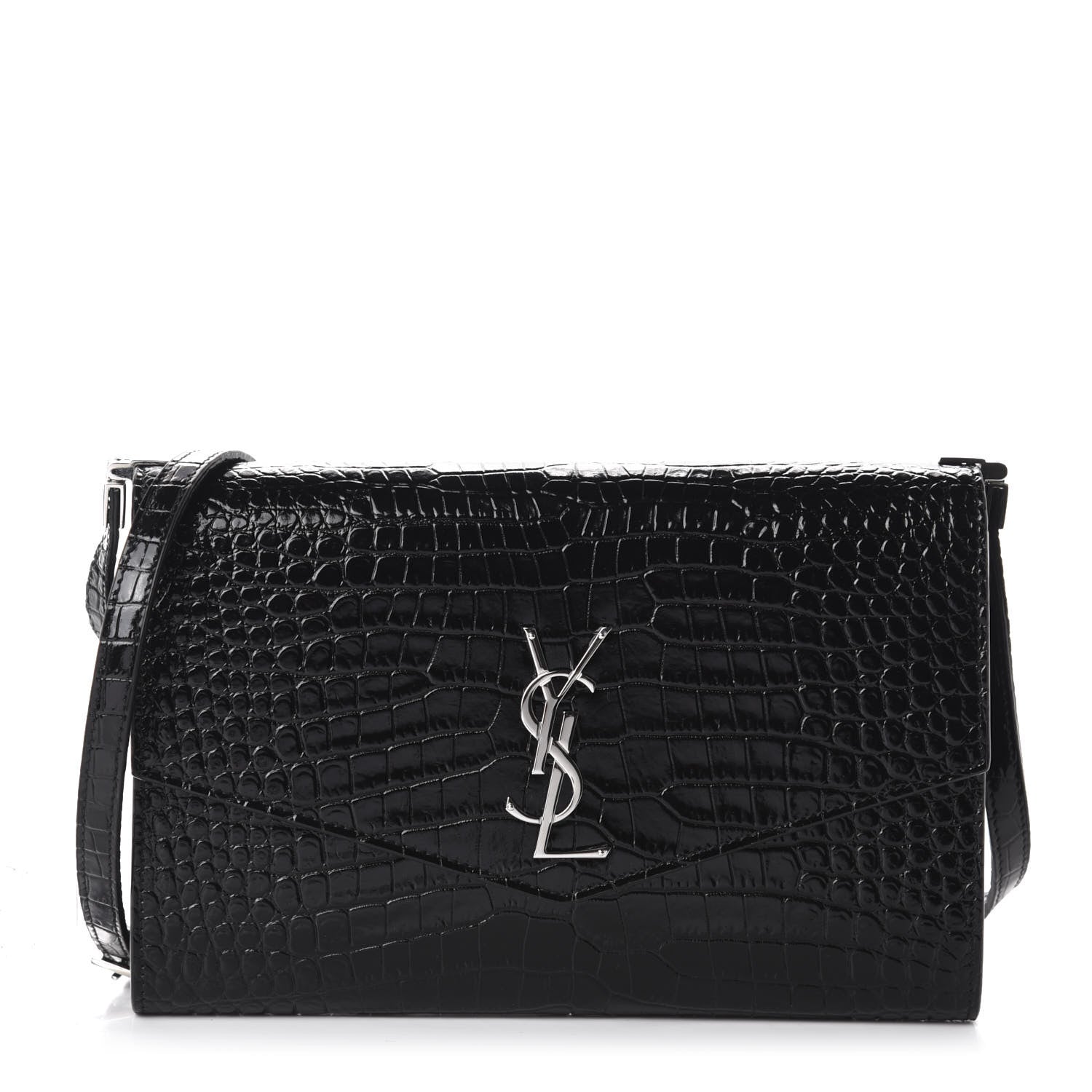 Saint Laurent Calfskin Crocodile Embossed Monogram Mini Uptown Crossbody Black 1 of 10