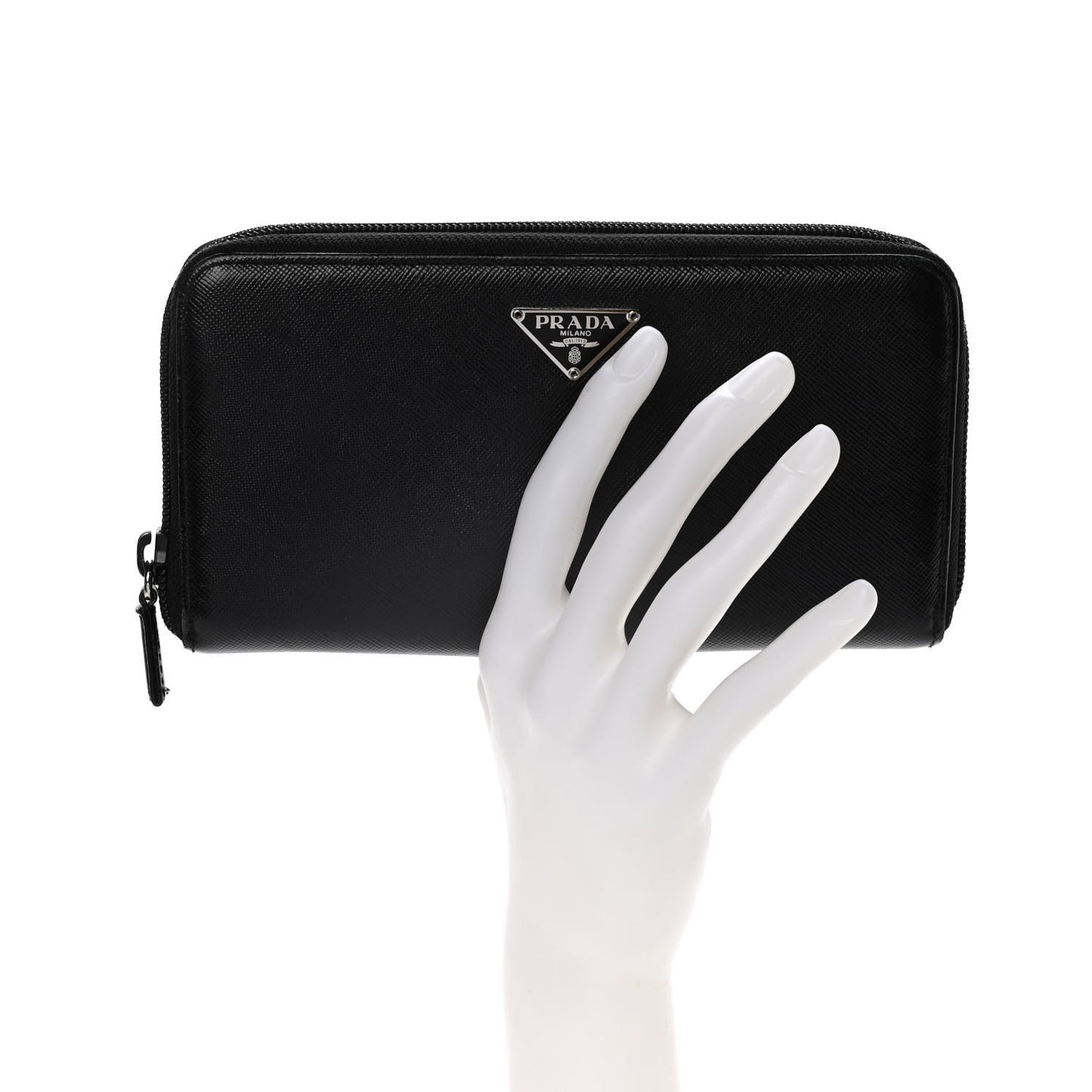 Saffiano Triangle Zip Around Wallet Black