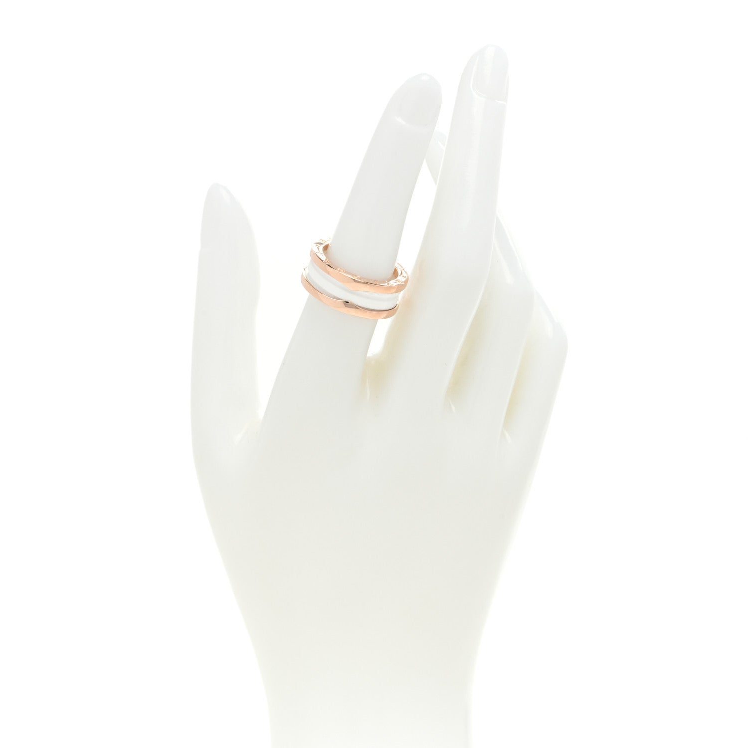 Bulgari 18K Rose Gold White Ceramic B.Zero1 Two-Band Ring 54 6.75 2 of 4