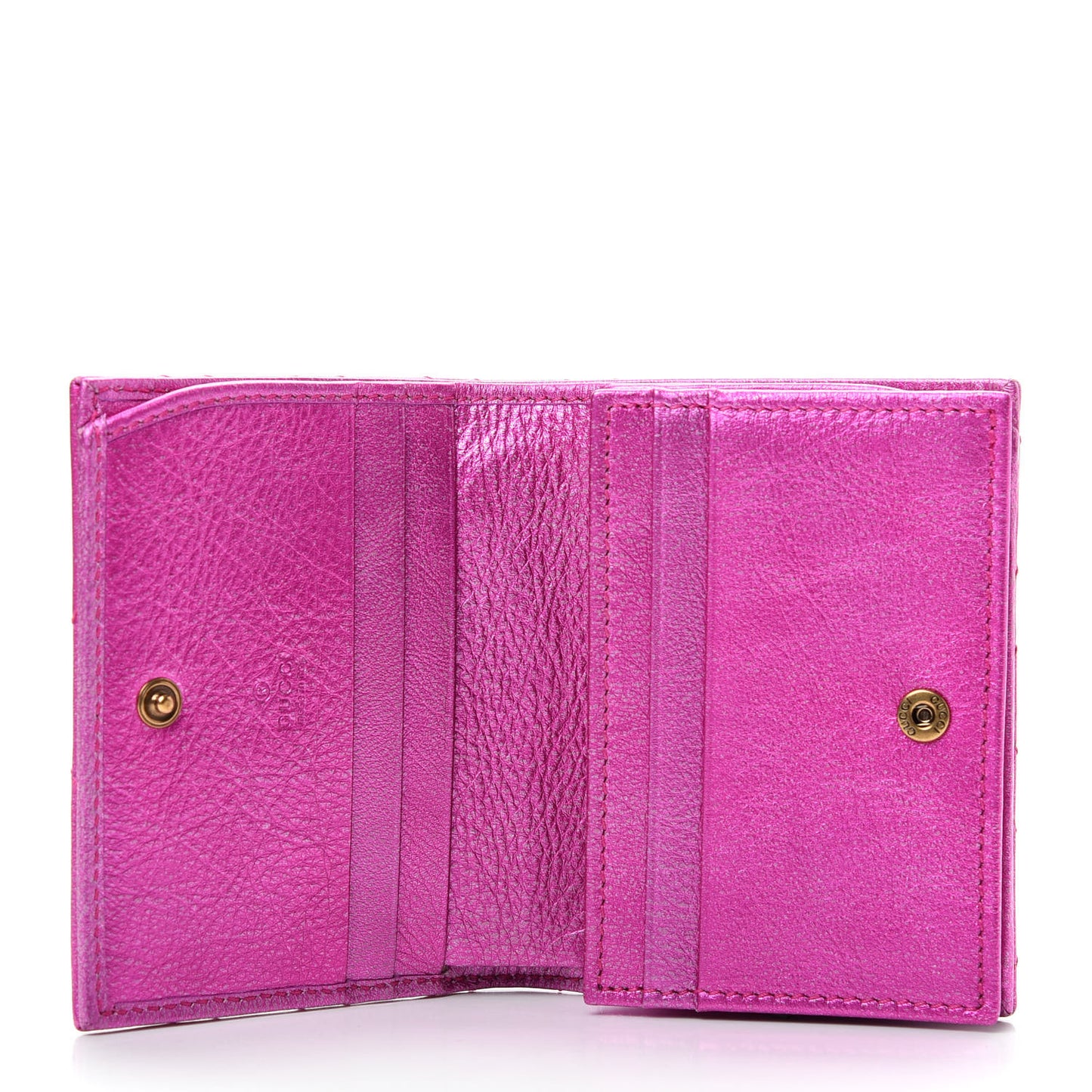 Metallic Calfskin Matelasse Crystal GG Marmont Wallet Fuchsia