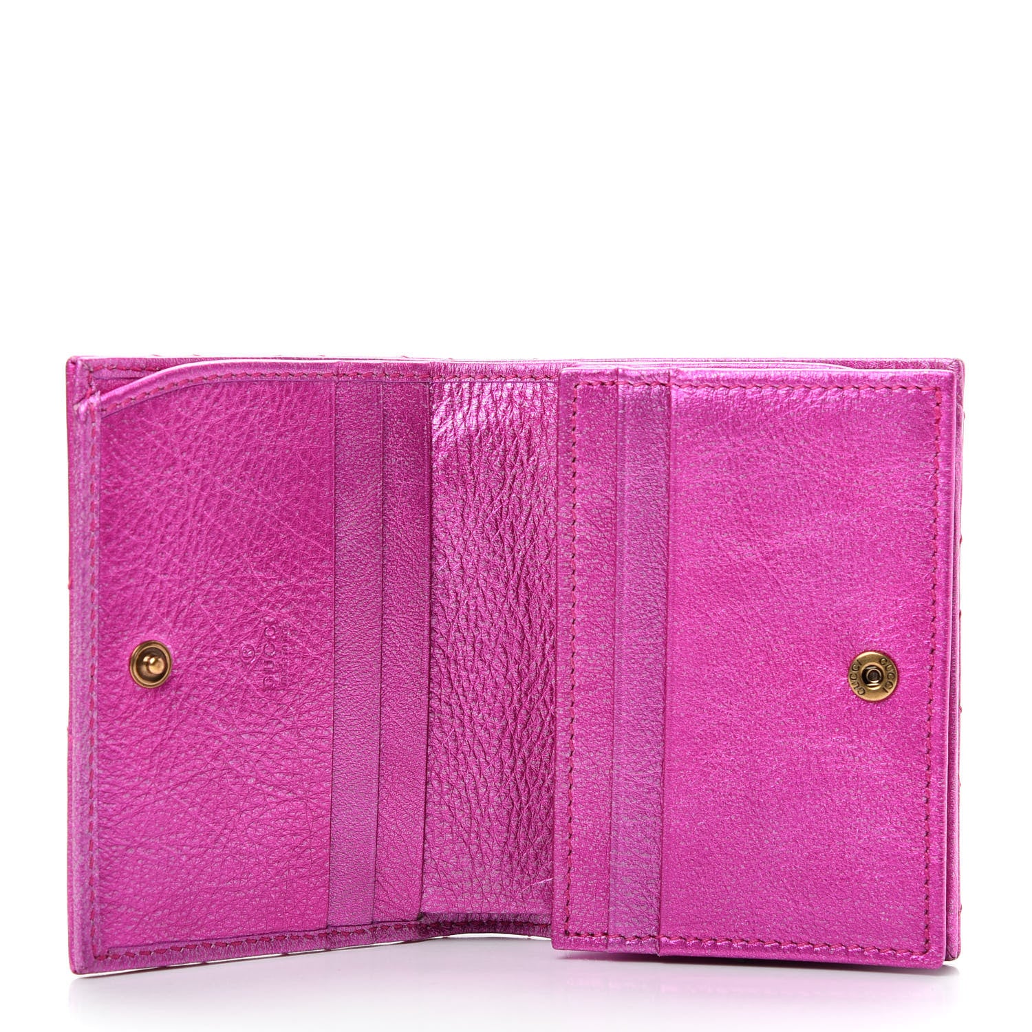 Gucci Metallic Calfskin Matelasse Crystal GG Marmont Wallet Fuchsia 5 of 7