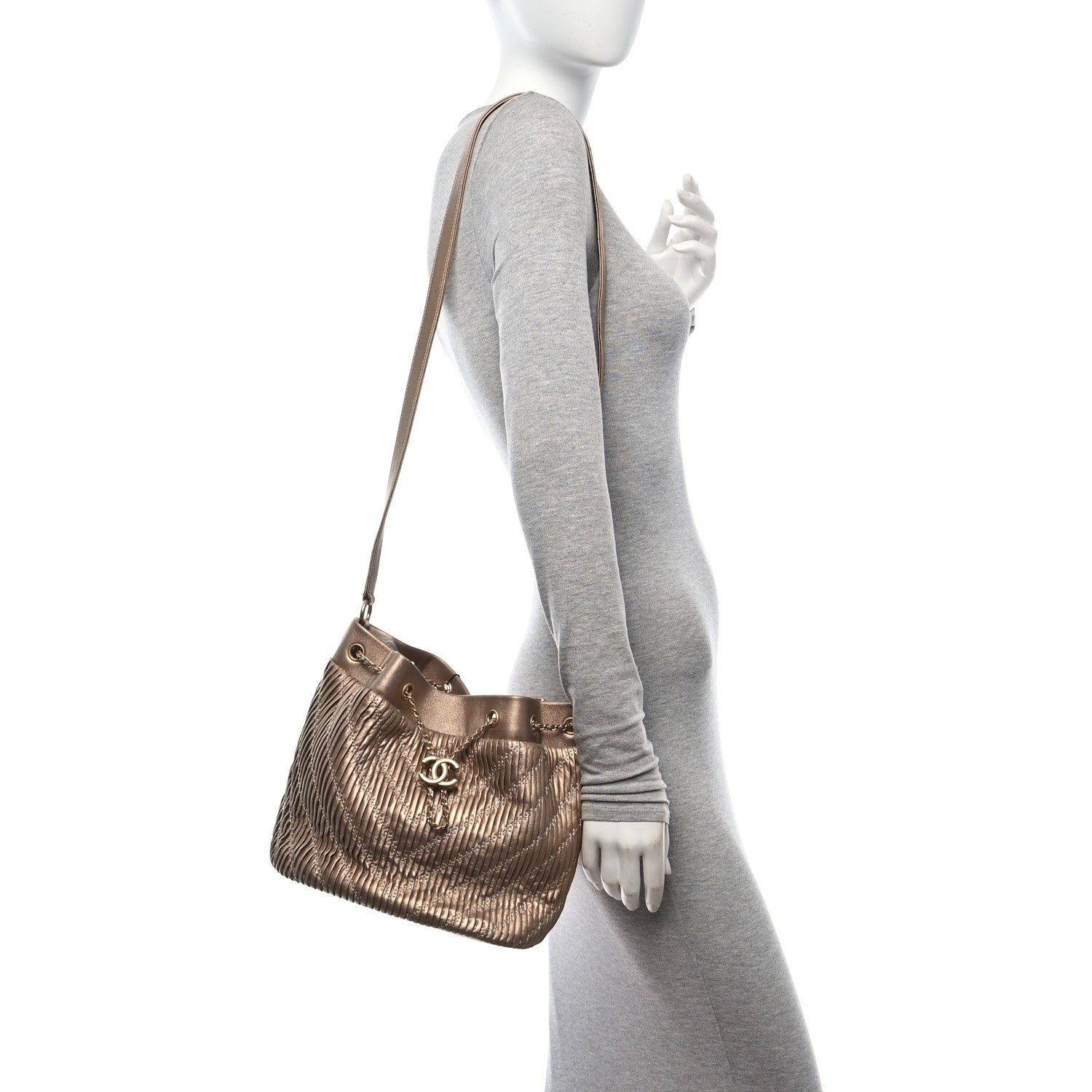 Chanel Metallic Lambskin Coco Pleats Drawstring Bag Gold 2 of 11