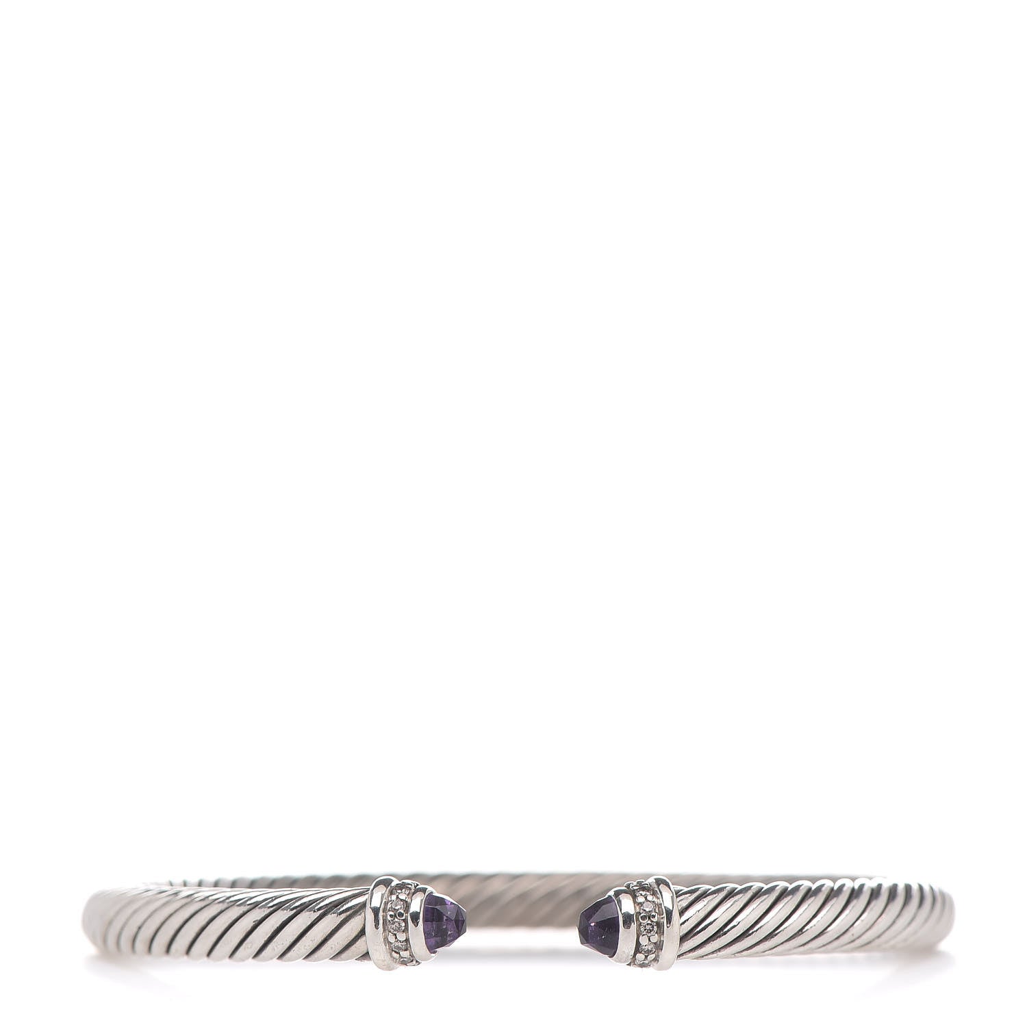 David Yurman Sterling Silver Diamond Amethyst 5mm Cable Classics Bracelet 1 of 3