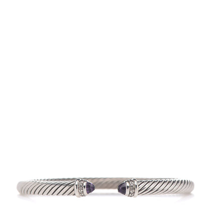 David Yurman Sterling Silver Diamond Amethyst 5mm Cable Classics Bracelet 1 of 3